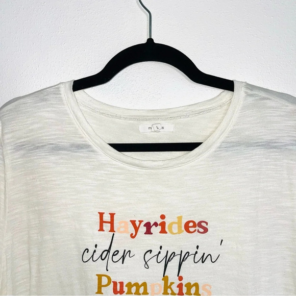 Maurices White Hayrides Pumpkin Bonfires Short Sleeve Graphic Tee Large Women’s - Picture 3 of 12